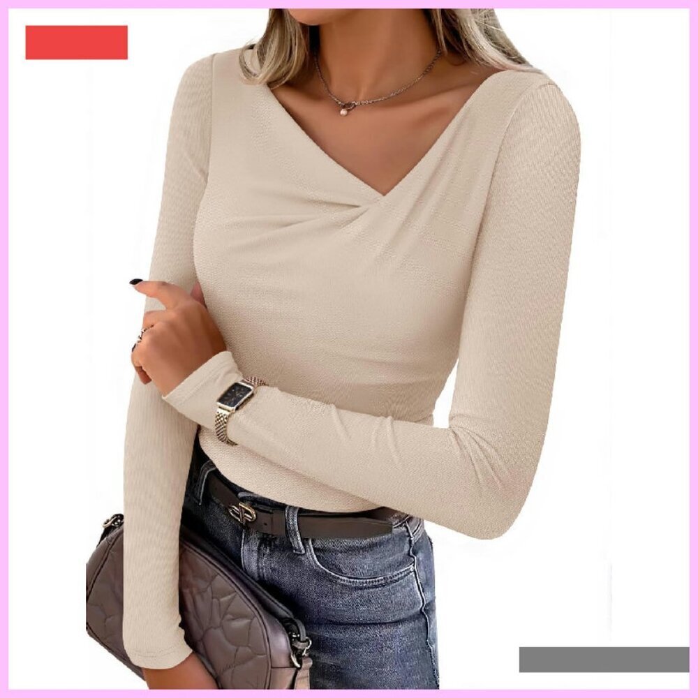 Long Sleeve Asymmetrical Neck Ruched Slim Fit Shirt Casual Tee